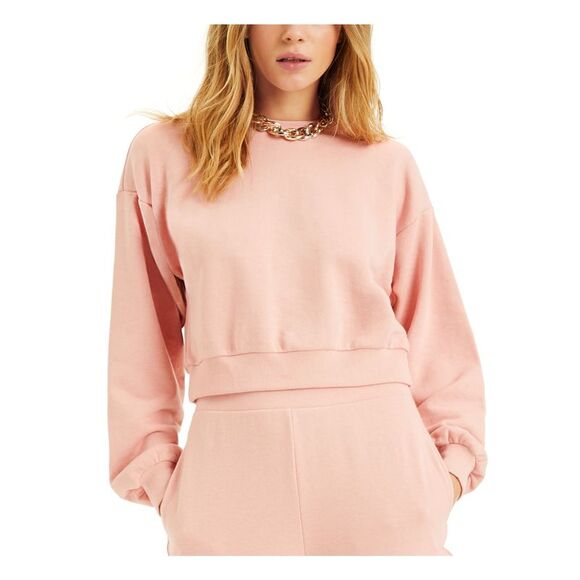 INC Tops - INC Womens Pink Short Length Cropped Long Sleeve Crewneck Sweatshirt Size: XL